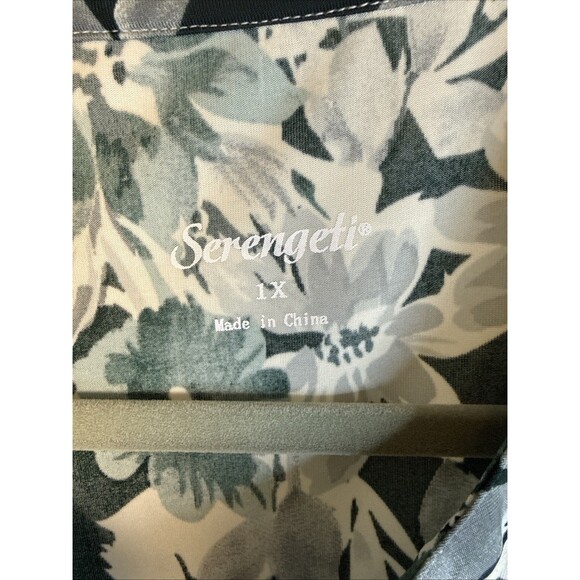 Serengeti-Black Green/white Floral V-neck 1/2 Button Knit Top Tunic/Dress -1X - Picture 3 of 6